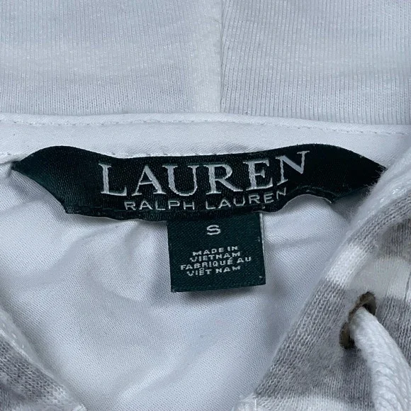 Lauren Ralph Lauren Striped Hoodie Pullover Henley Pocket Gray White Size S - Picture 5 of 11
